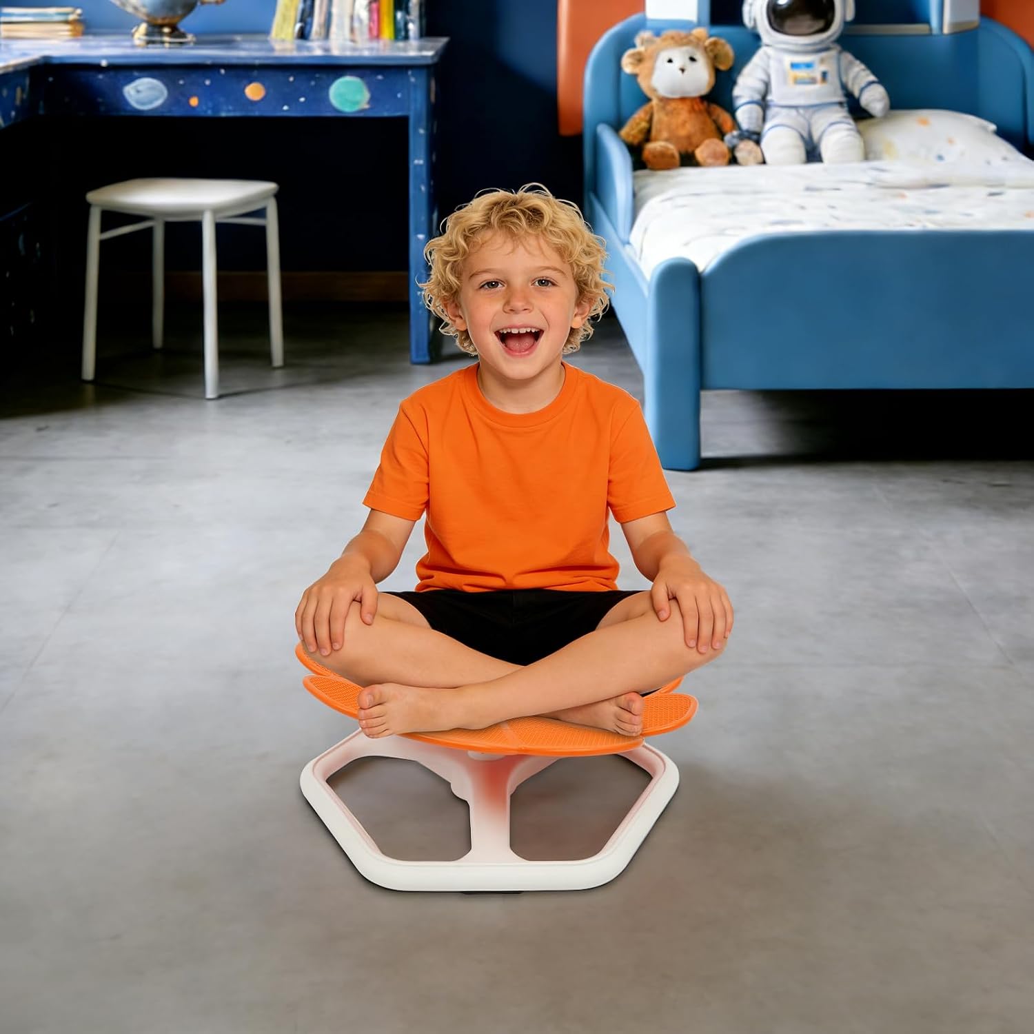 Kids Sensory Swivel Chair, 330 lbs Flower Shape 360° Spinning Seat for Autistic Kids & ADHD Children, Sit and Spin Toy for Balance Coordination, Non-Slip Silicone Base (Orange)