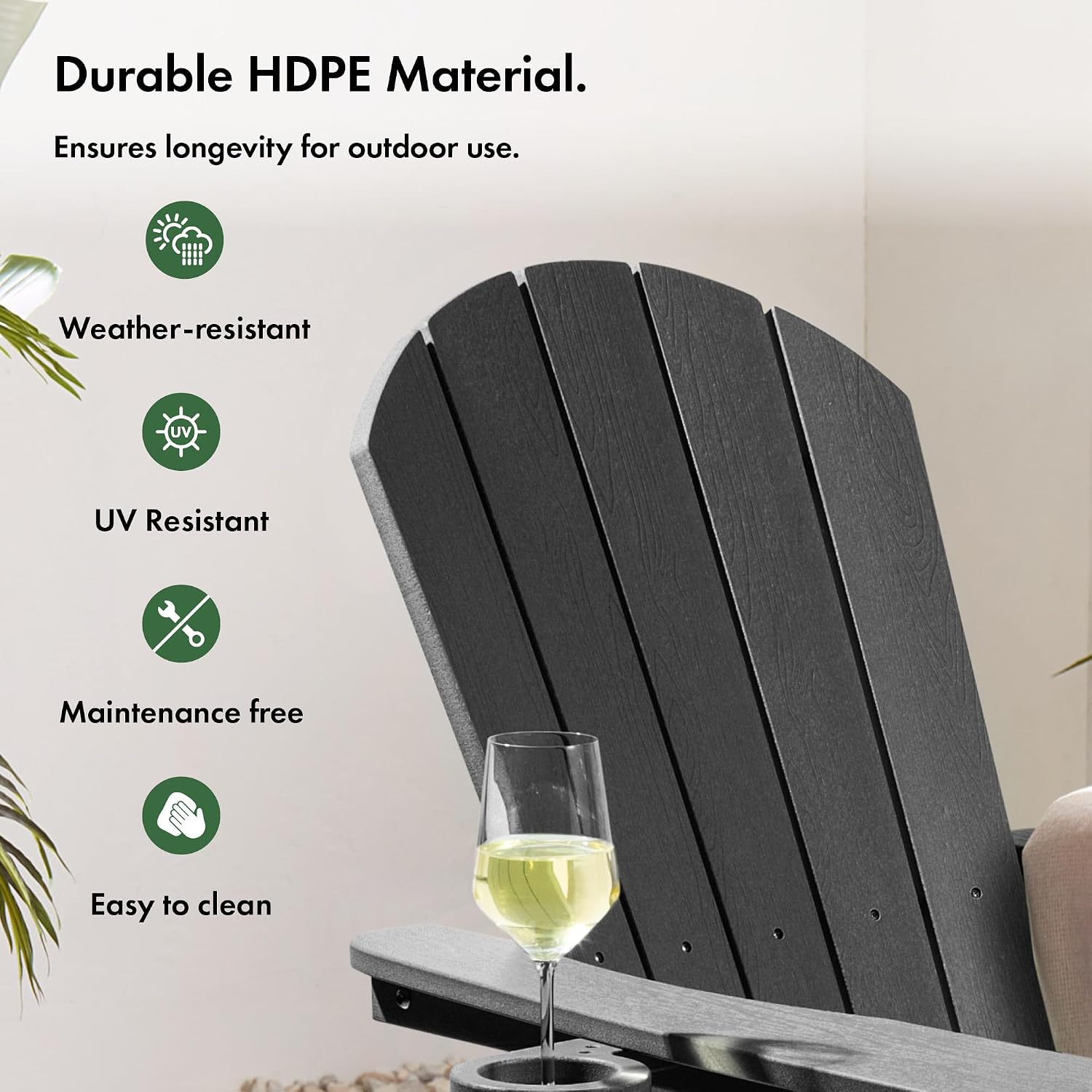 VonHaus Black Adirondack Chair Set of 2 - Reclining Slatted Style Garden Chair with Pull-out Footrest - Durable Weather Resistant HDPE Plastic Outdoor Armchair for Patio & Decking - Westport