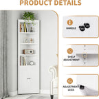Tall Corner Pantry Cabinet for Living Room, 71 Inch 5-Tier Metal Corner Kitchen Cabinet, Adjustable Shelves, Floor Corner Bathroom Cabinet with Storage Shelves for Laundry Room, Space Saving, White