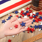 Bucherry 120 Pcs 4th of July Patriotic Wood Stars Red White Blue Crafts 250th Anniversary Independence Memorial Veterans Day DIY Craft Vase Bowl Filler Table Tiered Tray Decoration (0.4,0.8,1.2 Inch)
