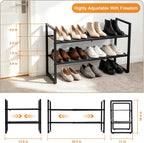 Expandable Shoe Rack,2 Tier Adjustable Metal Shoe Shelf for Closet,Sturdy Free Standing Shoe Storage for Door Entrance,Bedroom,Small Spaces,Black