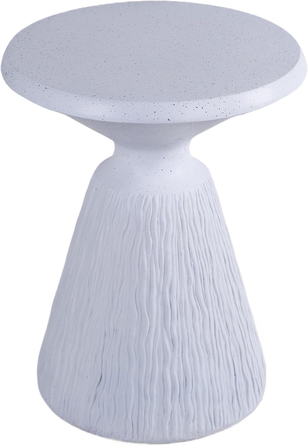IRONORA Textured Concrete Accent Side Table, Hourglass Shaped Round Outdoor End Table, Weather Resistant Speckled Stone Pedestal Side Table for Patio Garden Living Room Bedroom Entryway, Nightstand