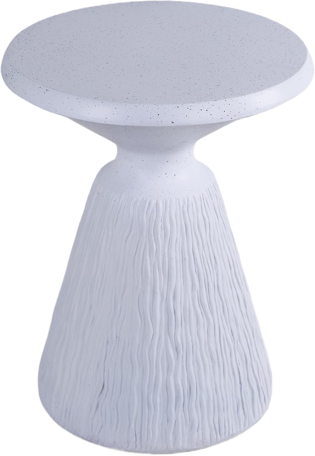 IRONORA Textured Concrete Accent Side Table, Hourglass Shaped Round Outdoor End Table, Weather Resistant Speckled Stone Pedestal Side Table for Patio Garden Living Room Bedroom Entryway, Nightstand