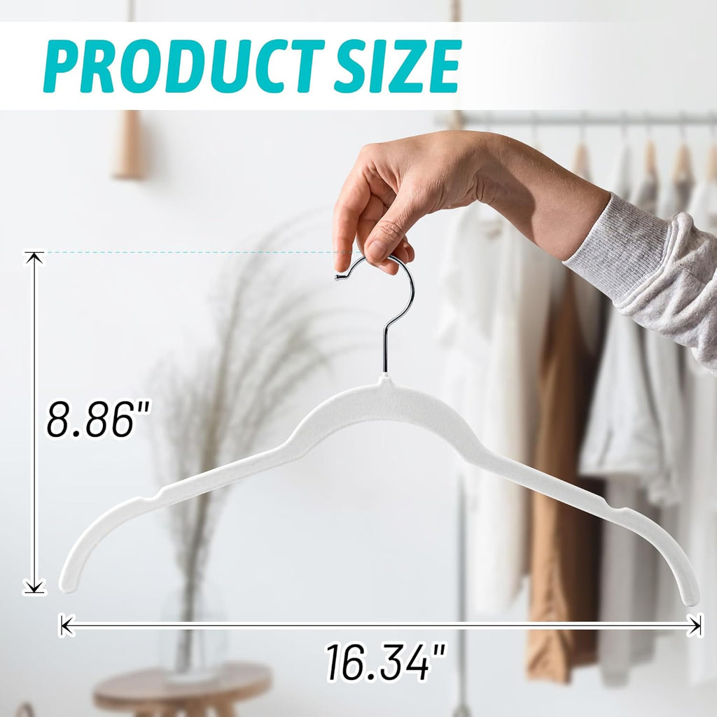 Sishynio Velvet Hangers 100 Pack, Space Saving Non Slip Hangers for Closet Organization, Slim Flocked Clothes Hangers with 360° Hooks for Shirts, Dresses, Pants, Coats and Tops(White)