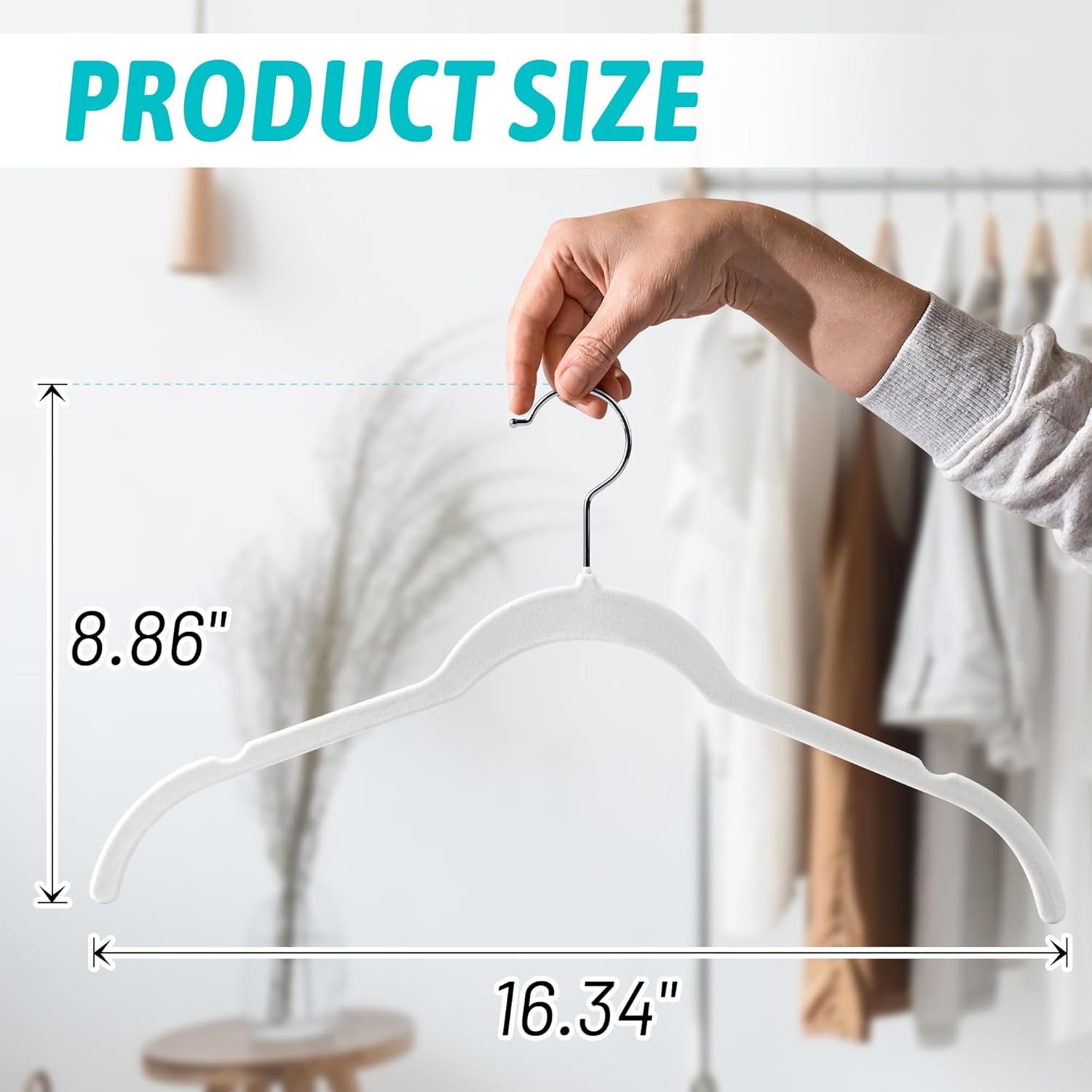 Sishynio Velvet Hangers 100 Pack, Space Saving Non Slip Hangers for Closet Organization, Slim Flocked Clothes Hangers with 360° Hooks for Shirts, Dresses, Pants, Coats and Tops(White)