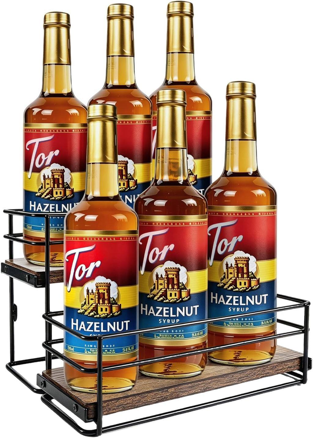 6 Bottle Coffee Syrup Rack Organizer 2 Tier Syrup Holder Stand for Coffee Bar Syrup Storage Shelves for Bar Family Storage Small Wine Rack for Syrup Wine Dressing