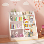 6 Tier Kids Wooden Bookshelf and Toy Storage, Children Toy Organizer with Book Shelves, Easy Assembly, Toddler BookRack Baby Bookcase for Nursery, Playroom and Classroom, White (White)