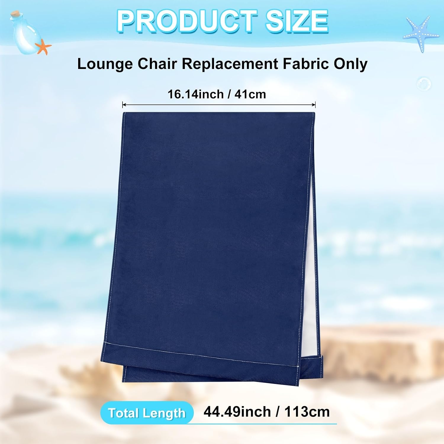 M METERXITY Beach Sling Chair Replacement Canvas, 16x44.5 Inch Folding Lounge Chair Fabric for Beach/Sunbathing/Courtyard/Garden, Outdoor Furniture Cloth [Dark Blue, Only Replacement]
