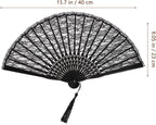 Sewroro Black Lace Folding Fan, Spanish Victorian Hand Fan, Bamboo Lace Foldable for Summer Wedding Party Favor And Fancy Dress