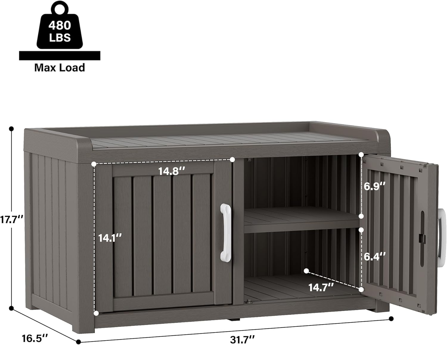 Outdoor Shoe Bench, Waterproof UV-Resistant Indoor Resin Shoe Cabinet, Entryway Shoe Storage with 2 Doors, Living Room, Bedroom, Gray (Two-Door)