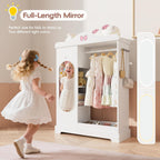 Kids Armoire with Jewelry Cabinet, Kids Dress Up Storage wth Shelves, Girls Wardrode Costume Organizer with Mirror, Children Closet with Armoire (White)