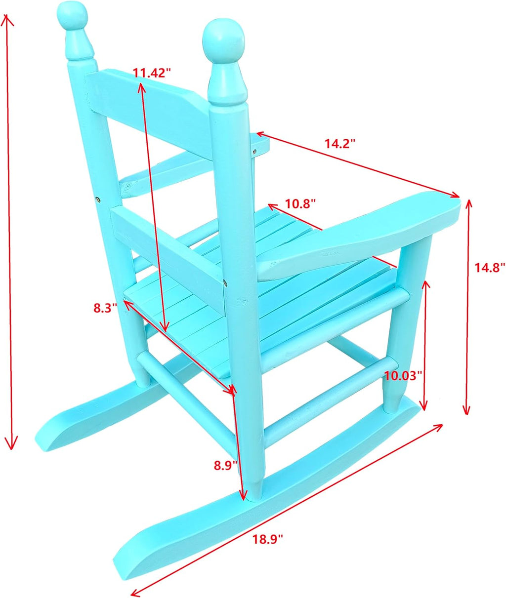 Kids Rocking Chair Light Blue: Solid Populus Wood Construction & 110 LBS Weight Limit - Indoor/Outdoor Use for Children's Room, Balcony & Porch