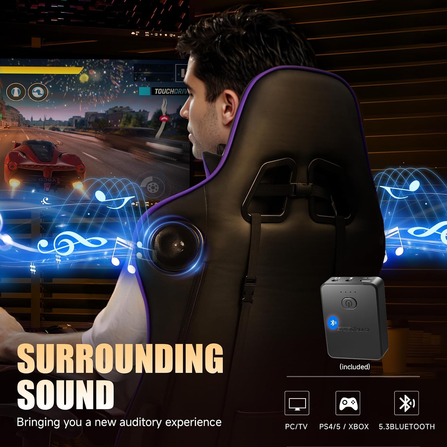 GTPLAYER Gaming Chair with Speakers,Video Game Chair Bluetooth Music with Lumbar Support, Ergonomic Comfortable Office Computer Chair for Adults, Adjustable Reclining Chair, 360° Swivel, Light Purple