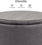 Tbfit Multi-Functional Round Storage Ottoman for Home - No-Assembly Footrest & Seat with Spacious Storage Plush Fabric Design for Living Room, Bedroom, Nursery (Dark Gray)