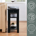 Convenience Concepts Designs2Go Baja Chairside End Table 23.75" - Transitional Narrow 3-Tier Side Accent with Storage Drawer & Shelves for Modern Living or Family Room, Bedroom Nightstand, Black