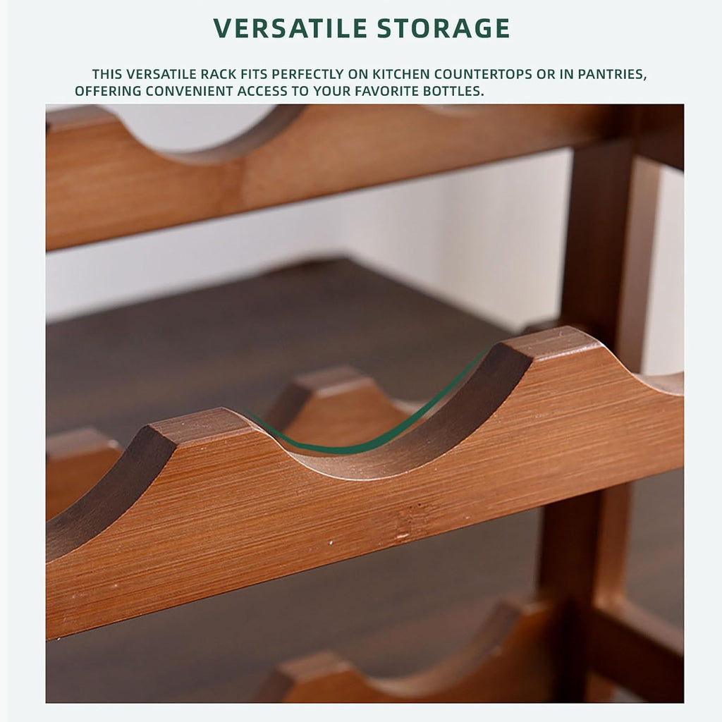 Bamboo Wine Rack, Kitchen Countertop Storage Cabinet Shelf, Pantry Wine Holder(2-Tiers 8-Bottles)