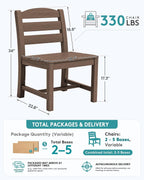 SERWALL Outdoor Armless Dining Chairs Set of 4, All-Weather HDPE Patio Dining Chair with 19.7" Widened Seat, for Backyard, Deck, Lawn and Garden, Brown