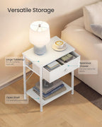 SONGMICS Bedside Table, Side End Table with Drawer, Nightstand with Lower Shelf for Bedroom, Living Room, 11.8 x 15.6 x 23.8 inches, Cloud White, BELLAH Collection ULGS101W101S