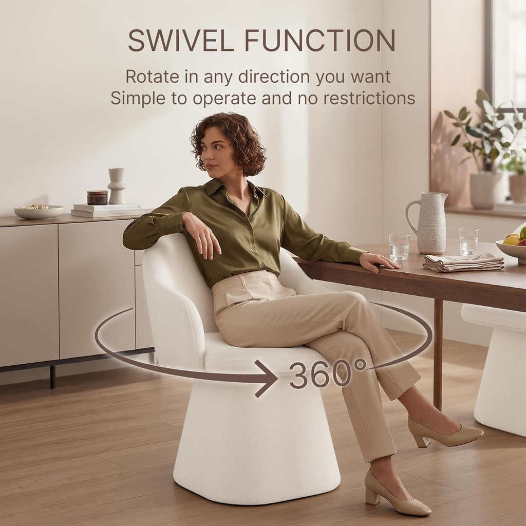 KISLOT Swivel Dining Chairs Set of 4, Upholstered Modern Barrel Dining Chairs with 360° Swivel Base, Chenille Velvet Fabric Accent Kitchen Chairs with Arms, Padded Dining Room Chairs, Cream