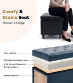 Tbfit 50.8" Large Storage Ottoman Bench with Button-Tufted Top, Blue PU Faux Leather End of Bed Chest with Safety Hinge and Rivets for Bedroom, Living Room (Blue PU)