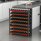 Wine Rack Freestanding Floor, Bamboo 8-Tier 69 Wine Bottle Holder Racks Countertop Cabinet Display, Wooden Stackable Modular Wine Storage Organizer Shelves for Kitchen Bar Cellar Dining Room Black