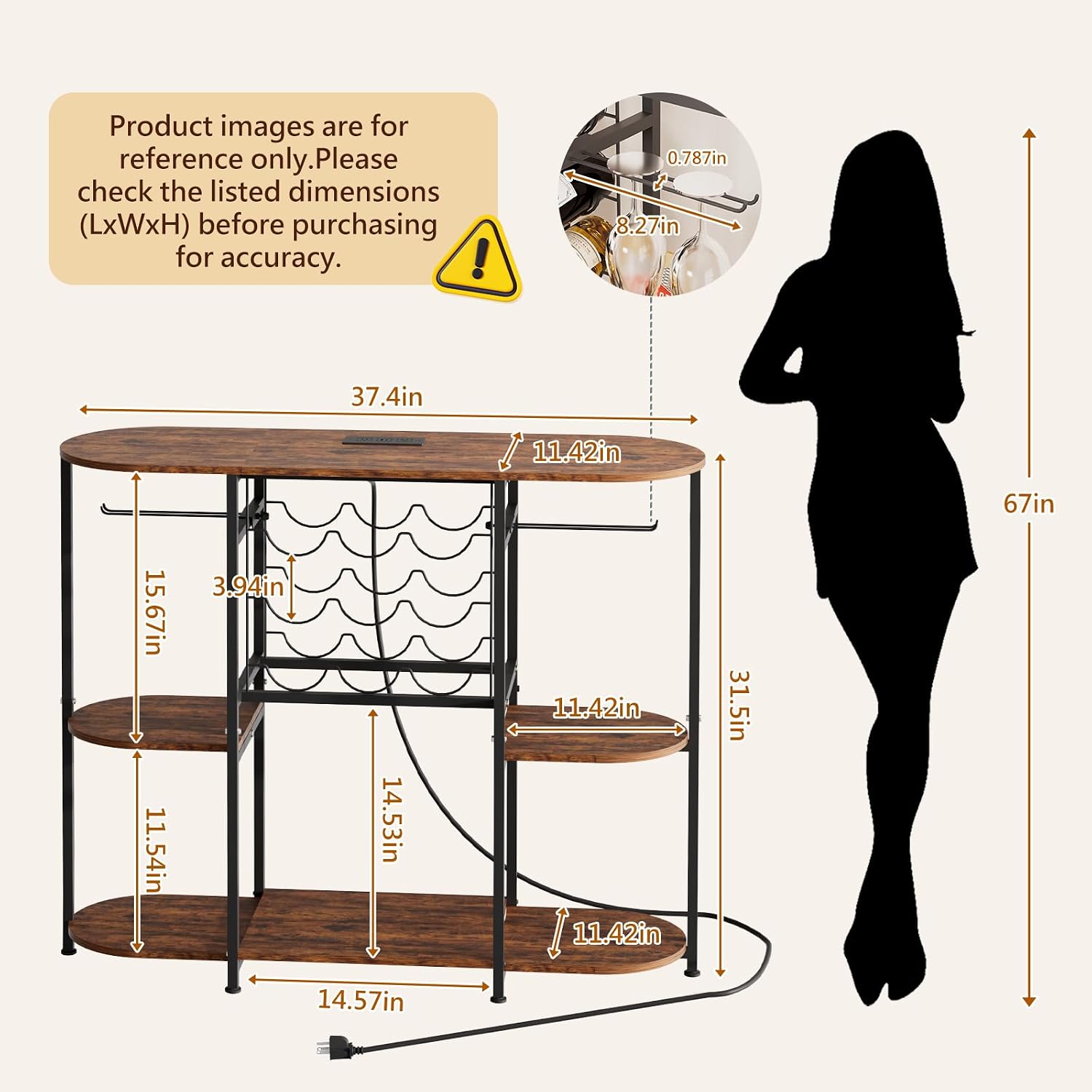 Gintan Wine Bar Cabinet with LED Lights, Mini Wine Bar Cart with Storage and Glass Holder Power Outlet Easy to Assemble, Home Bar Coffee Bar for Liquor, 3-Tier Bar Table for Kitchen&Dining&Living Room