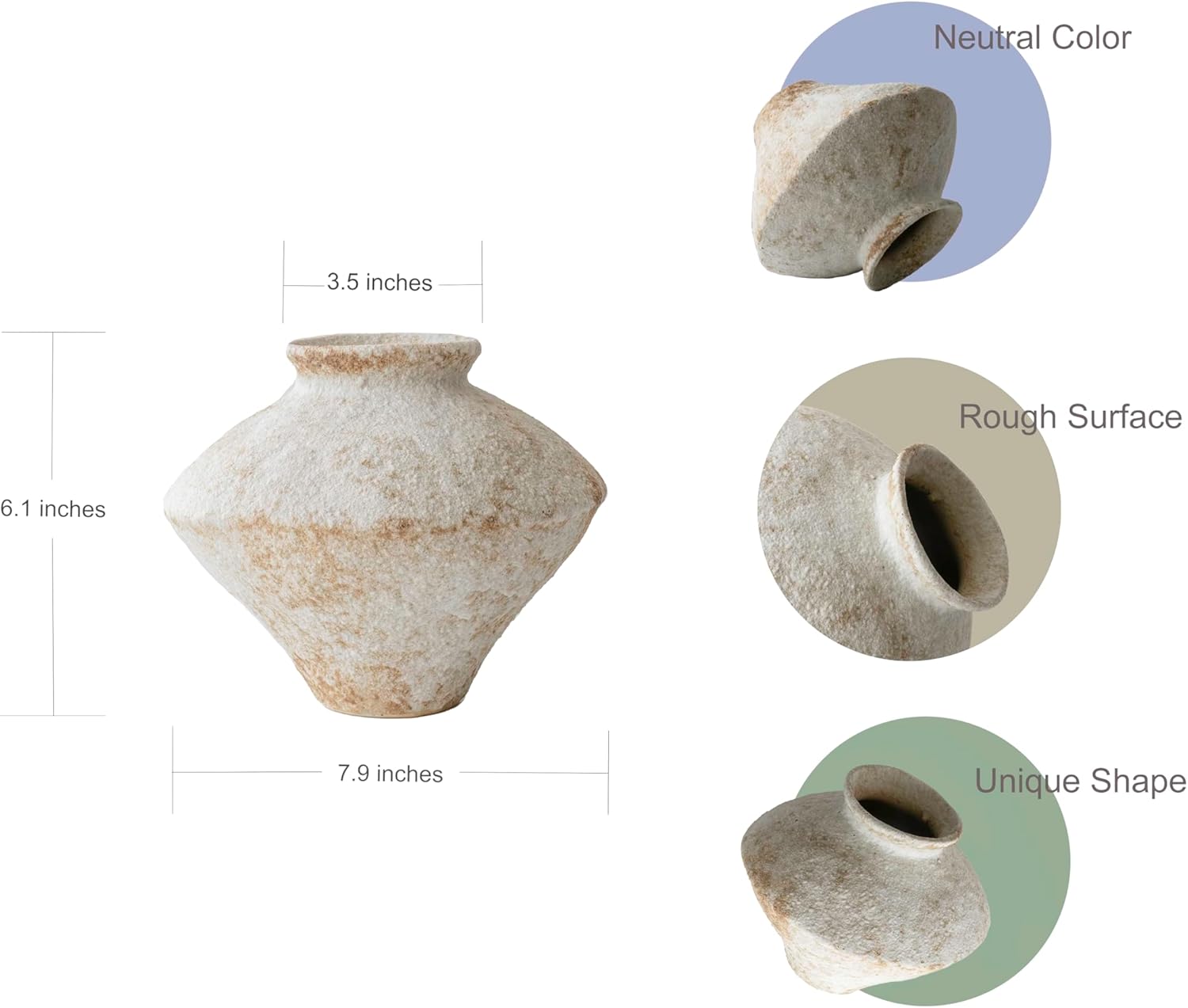 Rustic Farmhouse Textured Ceramic Vase, Handcrafted Distressed White Pottery Flower Vase for Centerpiece, Decorative Vases for Living Room, Kitchen, Bedroom, Office Decor, Gift & Weddings