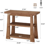 27.55 Inches Solid Wood End Table Set of 2, Rustic Nightstand with Open Storage Shelves, 3-Tier Narrow Sofa Side Table for Living Room, Bedroom, Small Spaces