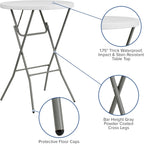 Flash Furniture Elon 32' Round Folding Bar Height Table for Parties and Commercial Events, Indoor/Outdoor Plastic Tall Round Table, White