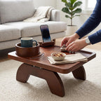 AUNMAS Couch Armrest Table, 3 in 1 Space Saving Foldable Pine Sofa Arm Tray with Cup Holder Phone Stand for Living Room Dining (Brown)