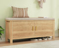39.4" Shoe Storage Bench with Seating Cushion, Fluted 2-Tier Entryway Bench with 2 Doors & Adjustable Shelves, Shoe Cabinet Bench for Entryway, Bedroom, Hallway, and Living Room