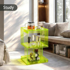 Acrylic End Table with 3 Tiers Storage, Modern Transparent Side Table and Multifunctional Accent Table, Small Nightstand or End Tables for Living Room, Bedroom, Office Decor, Fluorescent Green