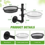 Urban Deco Wall Mounted Bird Feeder With Detachable Tray and 2 Water Bowls for Balcony, Yard, Fence, and Tree - Black