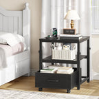 HOOBRO Mini Fridge Stand with Storage Basket, Height-Adjustable Mini Fridge Cabinet, Mini Fridge Stand with Wheels and Adjustable Feet, for Kitchen, Living Room, Black BB455BX01