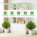 2 Set Artificial Cedar Topiary Ball Trees with Spike, 24" UV Resistant Fake Evergreen Shrubs Plants for Outdoor, Faux Cypress Bushes for Indoor Front Porch Garden