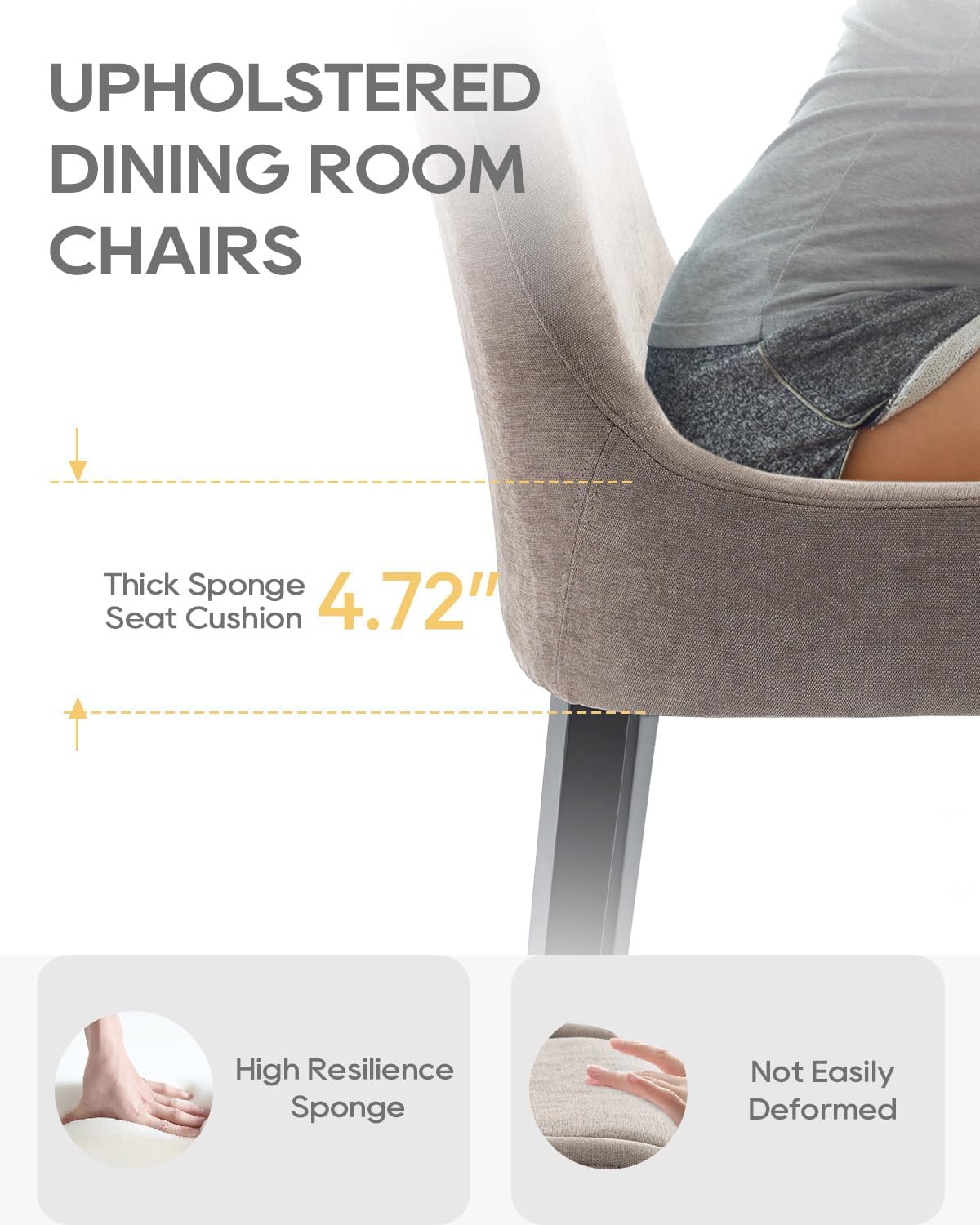 Dining Chairs Set of 4 – Extra Wide & Padded Fabric Dining Chairs with Solid Wood Legs, High-Density Foam Cushion, Mid-Back Modern Kitchen Chairs for Comfortable Everyday Use