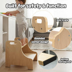 Toddler Step Stool for Kids, Toddler Kitchen Stool Helper with Handles & Non-Slip Pads, Wooden 2-Step Stool for Toddlers for Bathroom Sink, Potty Training, Kitchen & Bedroom 300lbs Capacity(Natural)