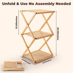 3-Tier Bamboo Folding Shelf, Multi-Purpose Storage Rack for Shoes, Plants, Camping Gear, Entryway, Closet, Bedroom, Hallway & Outdoor Use, Space-Saving Foldable Organizer
