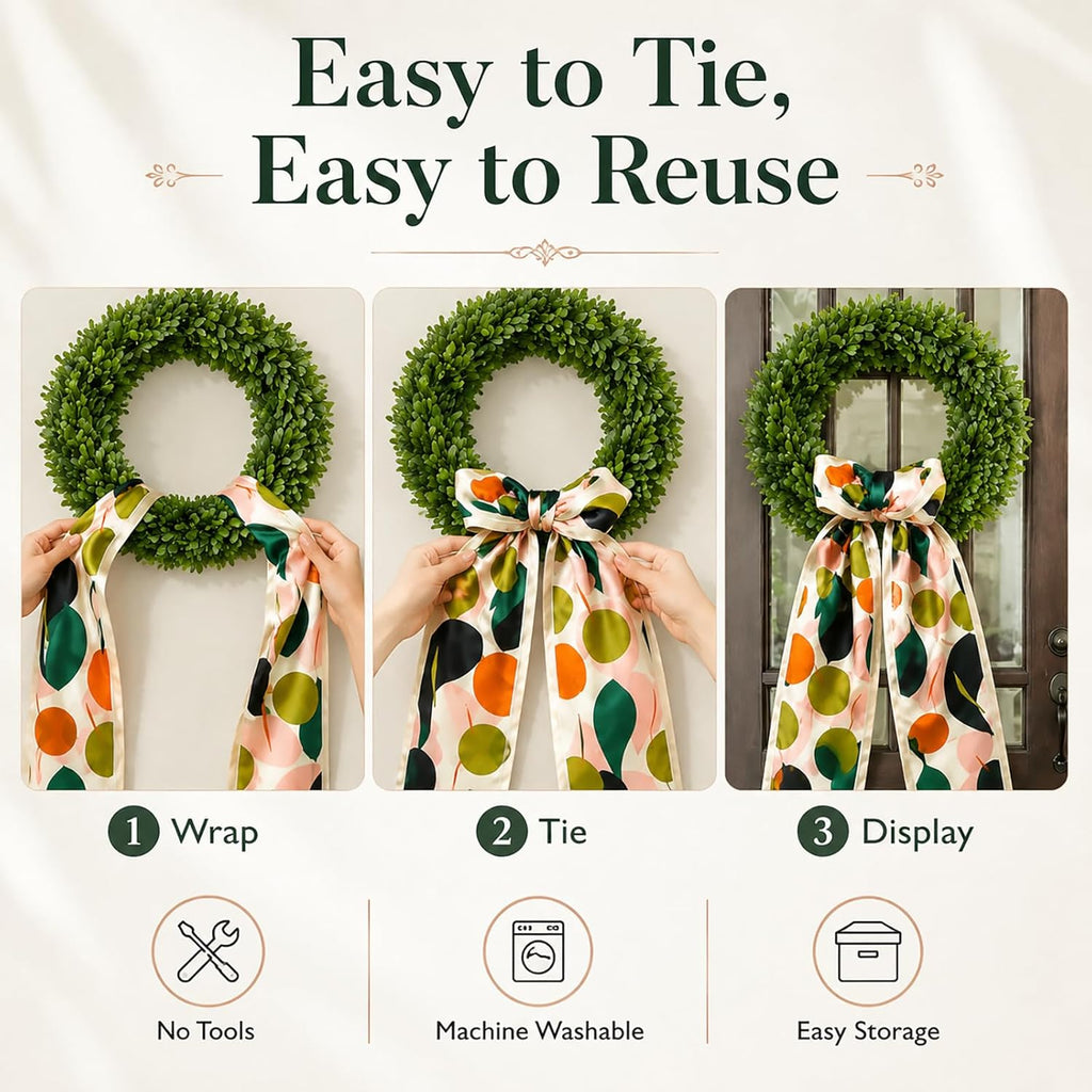 Spring Fall Wreath Sash 2 Pack - Monogrammed Spring Sash Wreath for Front Door - 57" Outdoor Wreath Sashes for Monogram Garland Ribbon - Xmas Decor Accessories for Wedding Party Wall Cabinet
