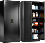 Kitchen Pantry Cabinet, 71”H Metal Storage Cabinet with Doors and 4 Adjustable Shelves, Black Pantry Cabinets for Kitchen, Living Room, Dining Room and Bathroom