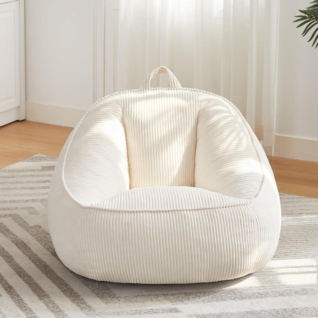 HUGHEAVEN Bean Bag Chairs for Kids, Toddler Bean Bag Chair, Comfy Cozy Reading Chair & Stuffed Toddler Floor Sofa, Soft Beanbag Chairs for Boys and Girls, Lazy Floor Seat for Gaming and Reading, Beige