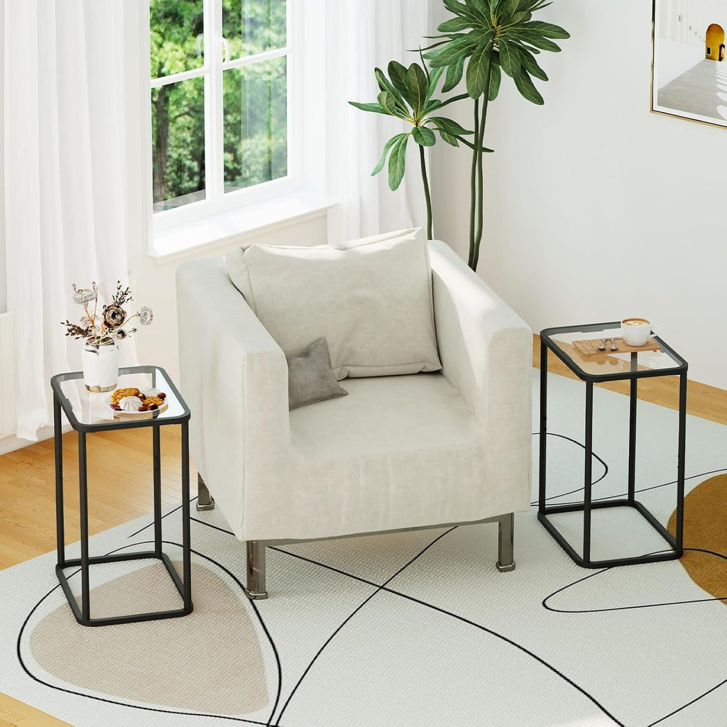 Garden 4 you Glass Side Table, Rectangle End Table with Metal Frame, Modern Bedside Table for Office, Bedroom, Living Room, Study, Small Spaces, Easy Assembly, 15.75 * 11.81 * 20.87 Inches, Black