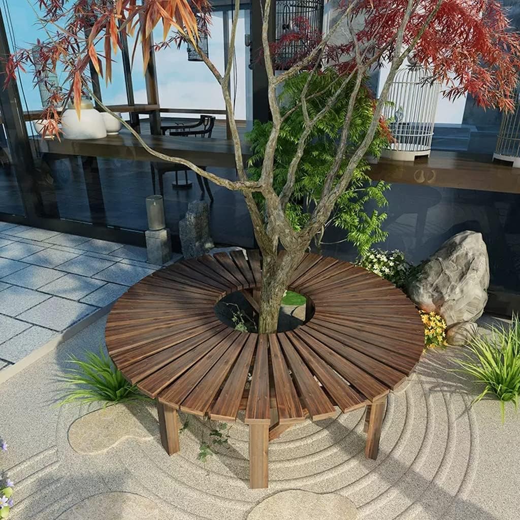 Patio Benches for Outdoors Outdoor Garden Solid Wood Tree Bench Flower Rack Park Chair Long Stool Garden Benches for Outdoors