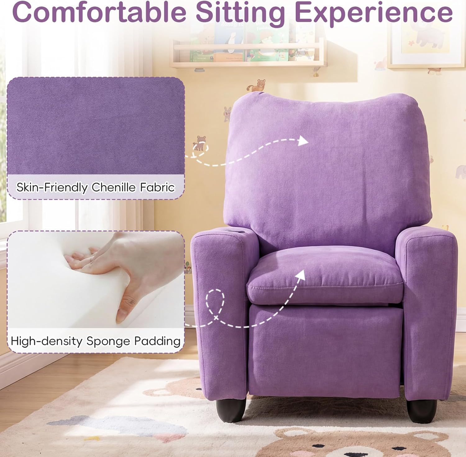 Costzon Kids Recliner Chair with Cup Holder, Toddler Adjustable Lounge Chair w/Footrest for Boys Girls Room, Ergonomic Baby Child Furniture Sofa for Age 3+ Gifts, Kids Mini Recliner up to 150 lbs