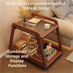 Movable Sofa Side Table with Glass, 2 Tier End Table with Wheels, Small Table with Storage Shelf, Couch Table for Small Spaces, Bedroom, Living Room, Entryway(Black)