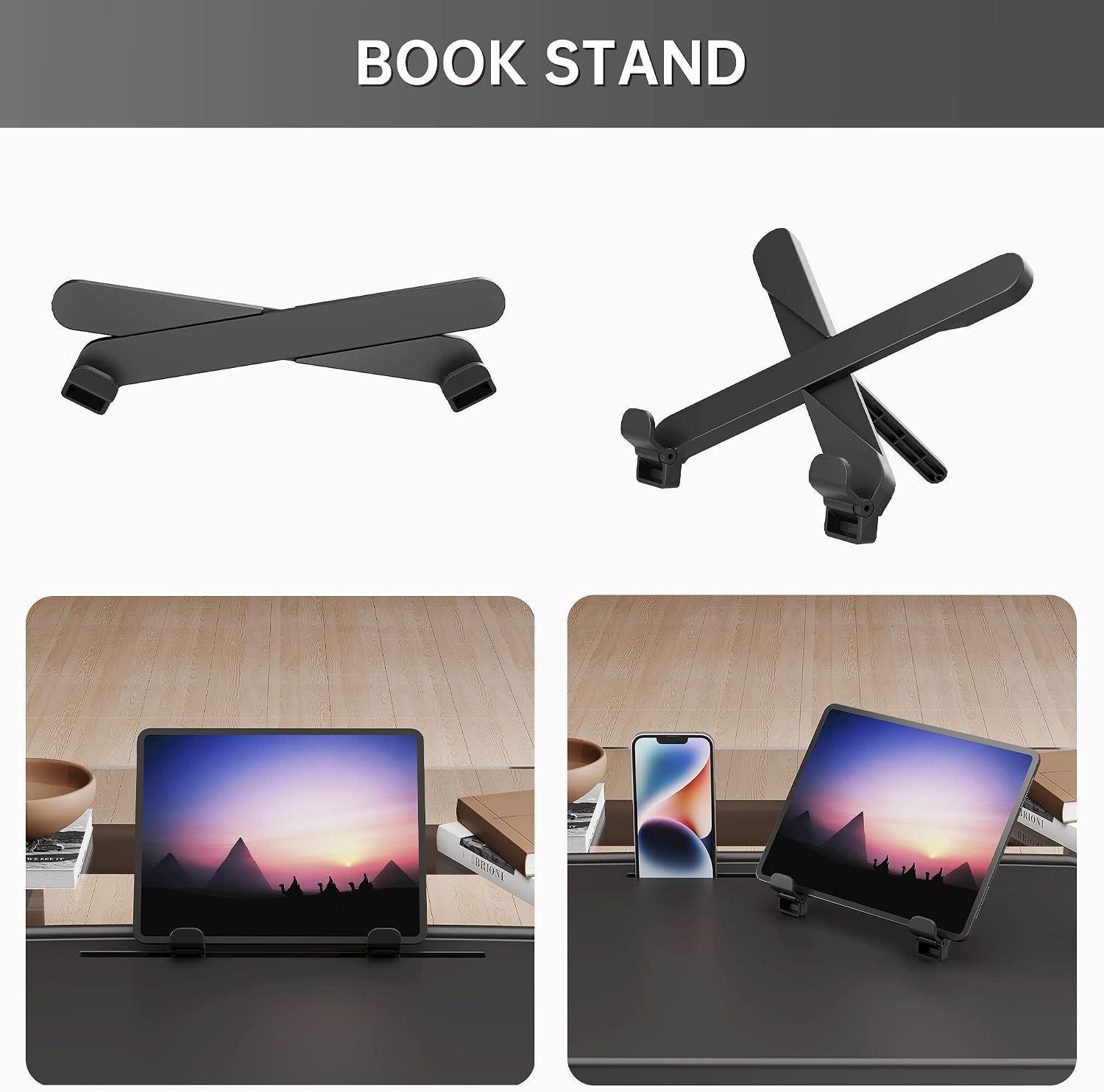X TV Tray Table, Allpop Large TV Dinner Tray for Eating, Adjustable Folding Laptop Table with Book Stand, Cup Holder & Tablet Slot on Couch & Bed, Black