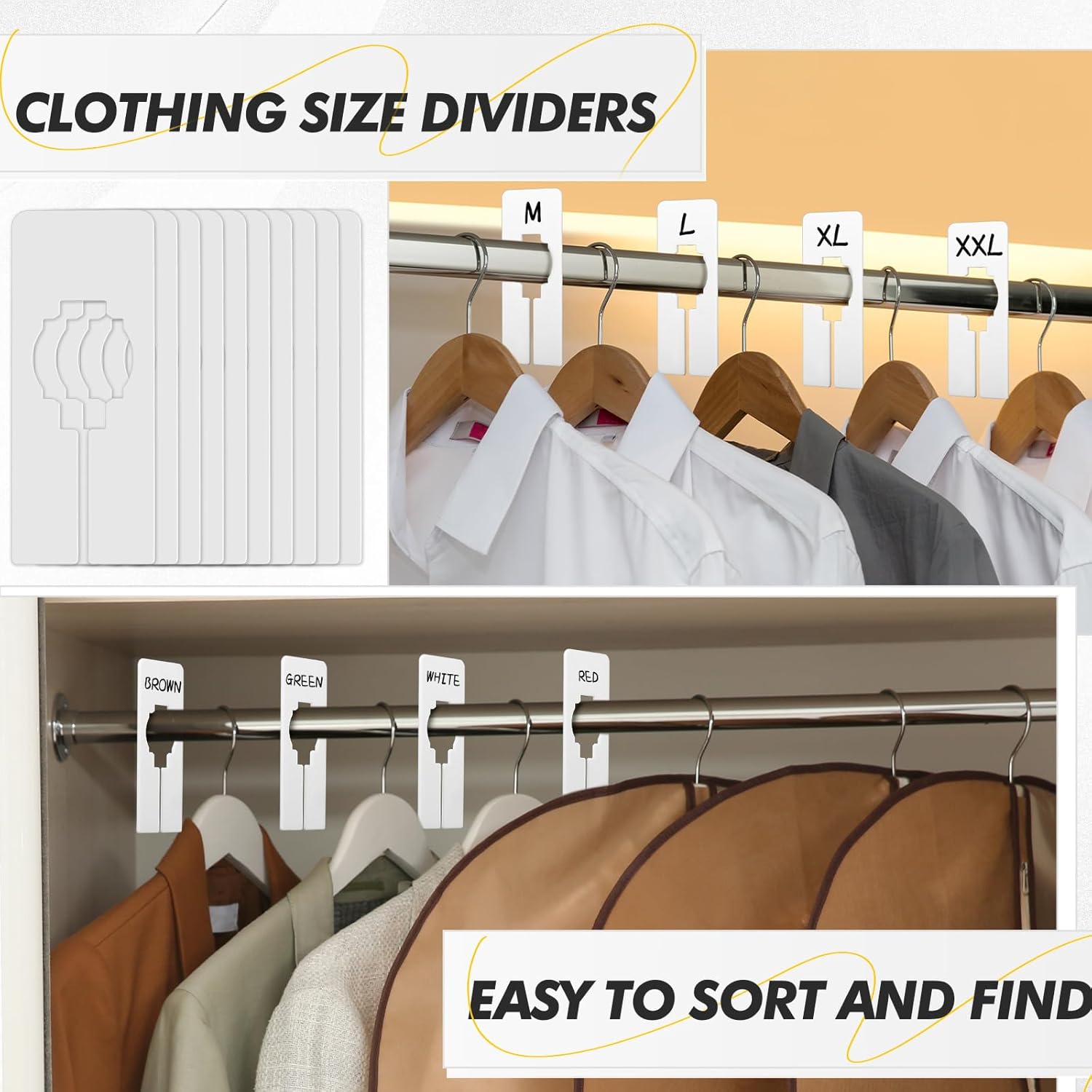 Blulu 25 Pack Closet Rack Dividers Rectangular with Marker Pen White Clothing Hanger Dividers Writable and Reusable for Sorting Clothing Size, Color