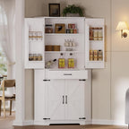 IRONCK 72" Corner Cabinet, Kitchen Pantry Storage Cabinet with Drawer, Spacious Farmhouse Pantry with 3 Adjustable Shelves, 2 Doors Storage, for Kitchen, White