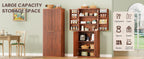 72" Tall Kitchen Pantry Cabinet with 6 Door Shelves, Modern Fluted Wood Storage Cupboard, Walnut Finish Organizer for Kitchen and Dining Fluted Cabinet Room, 30" W x Fluted Pantry c
