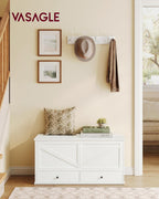 VASAGLE Storage Chest, Storage Bench with 2 Fabric Drawers, Farmhouse Style, for Entryway, Bedroom, Living Room, 15.7 x 39.4 x 19.9 Inches, Cloud White ULSB043W01